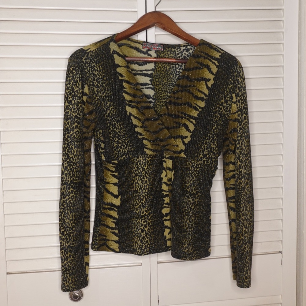 vintage 2000s Y2K miss berry mixed animal print top